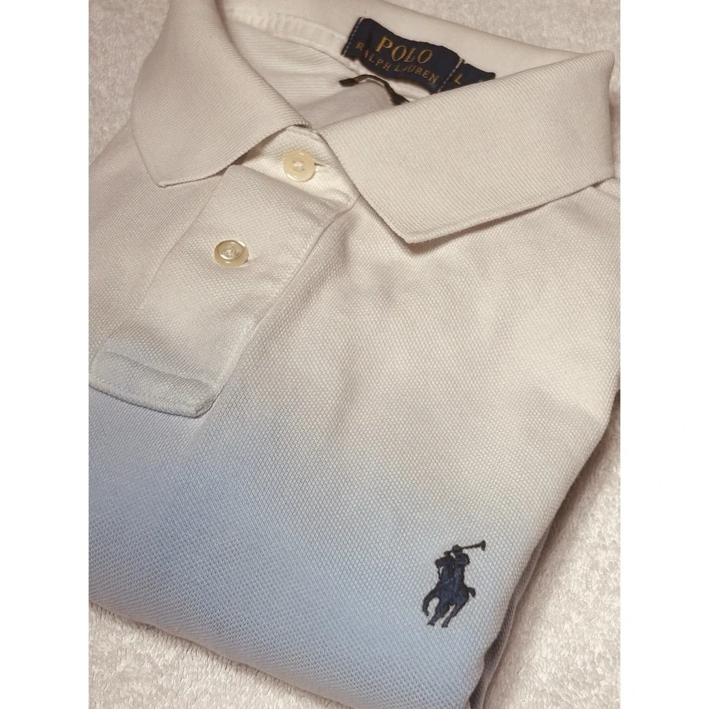 Polo Ralph Lauren Men's Custom Fit Ombre Dip-Dyed Polo Shirt Blue White L